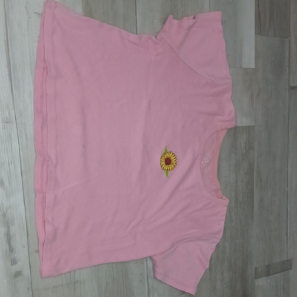 Arizona Jean Company Pink Crop Top with Sunflower Embroidery